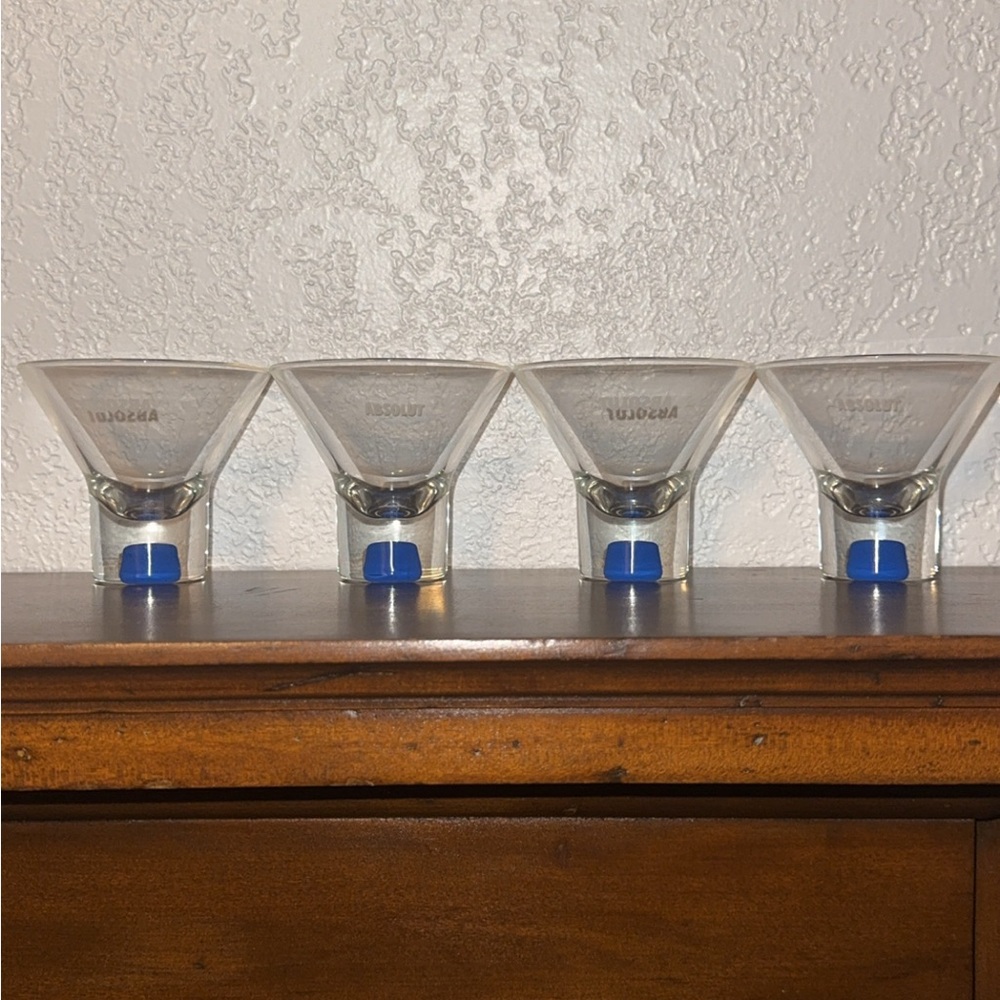 Set of 4 Absolut Vodka or Martini 🍸 Shot Glasses with Blue Accents